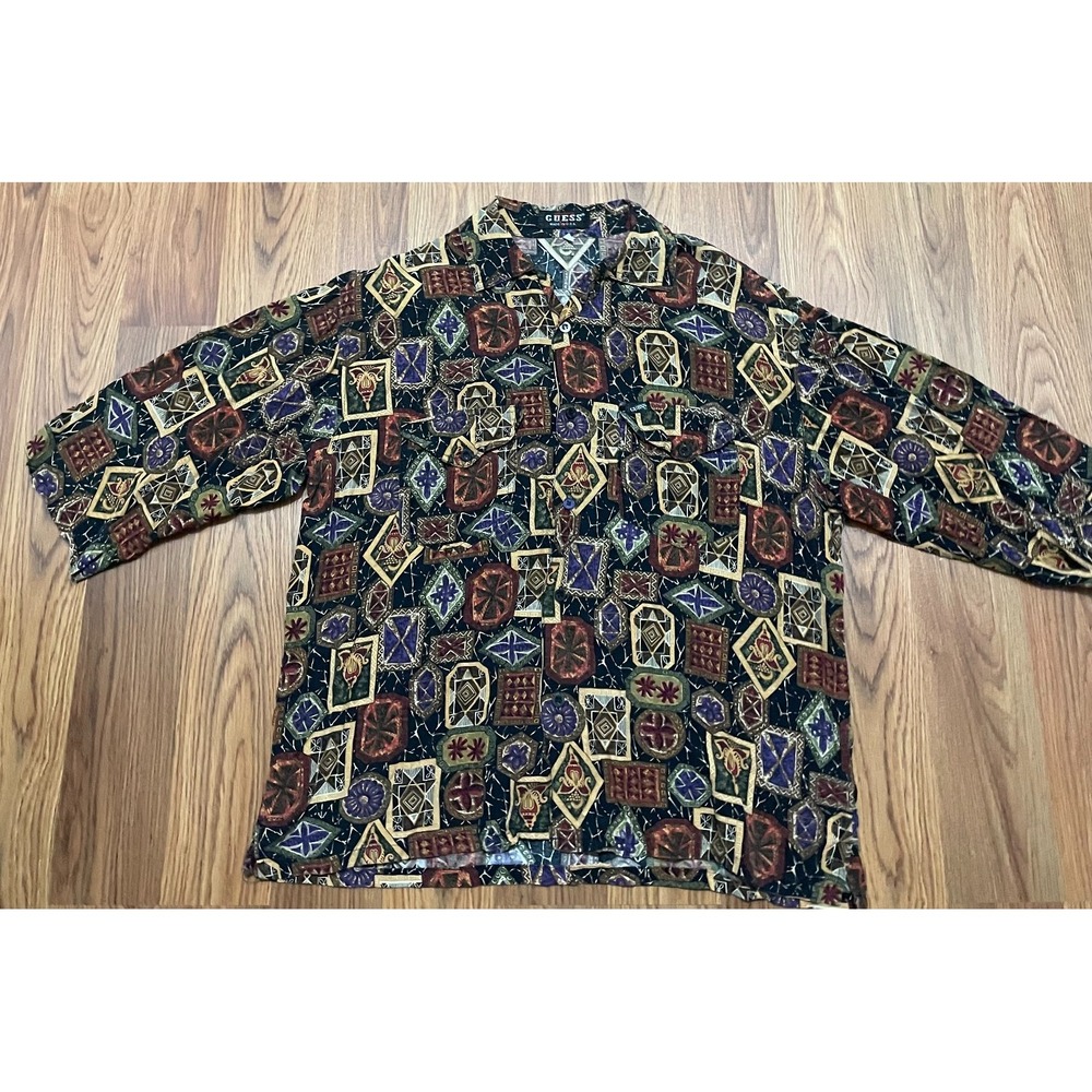 Guess Shirt Mens Medium Vintage 90s Abstract Geometric Print Made USA